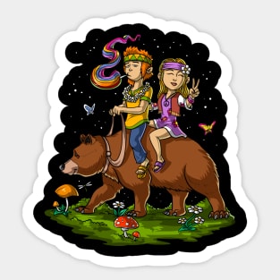 Hippies Riding Bear Festival Sticker